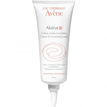 Front view of Avène Akérat 30 Cream 100 ml tube — thick cream for localized rough, scaly patches on elbows, knees, hands, feet and scalp