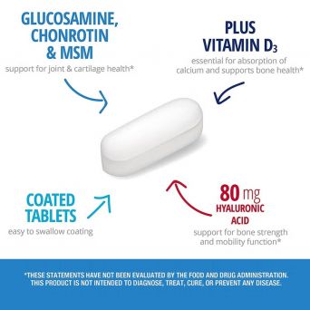 Glucosamine and MSM supplement tablets for joint flexibility and mobility