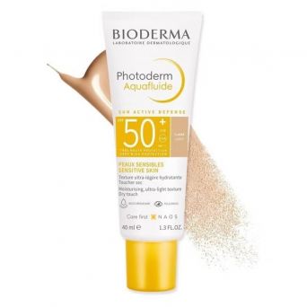 Lightweight tinted fluid texture of Bioderma Photoderm Aquafluid SPF 50+ Dry Touch