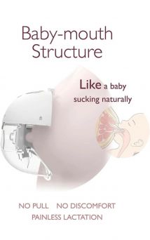 Momcozy M5 baby mouth technology diagram illustrating horizontal angle suction for painless lactation at CHS Pharmacy.