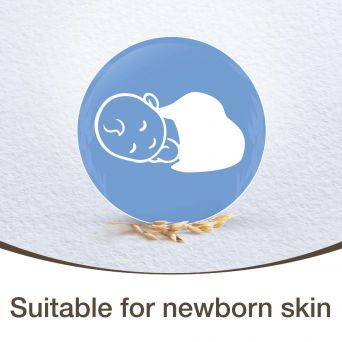 Aveeno Baby Hair and Body Wash suitable for newborn skin illustrated with sleeping baby icon