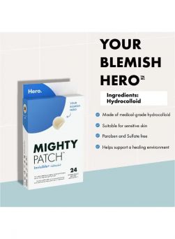 Ingredients panel showing a MOHAP approved daytime acne patch from official hero cosmetics UAE.