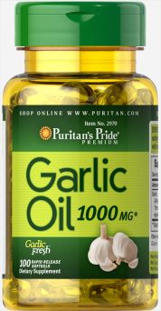 Puritan's Pride Garlic Oil 1000mg softgels bottle – heart and cholesterol support supplement