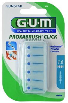 GUM Proxabrush Click 6 Refills interdental brush heads for deep cleaning between teeth