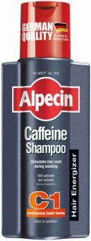 Front view of Alpecin Caffeine Shampoo C1 250ml bottle designed for men against hair loss