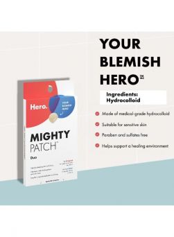 Ingredients of the hero mighty patch duo blemish 12 count, featuring medical-grade, MOHAP approved acne patches that are paraben-free.