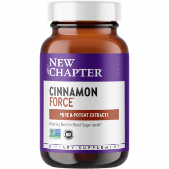 Front view of New Chapter Cinnamon Force Liquid Vcap 30’s bottle, herbal cinnamon supplement