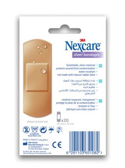 Nexcare Sheer Bandages, 72 x 25 mm, 656-20, 20's