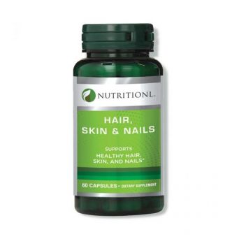 nutritionl hair skin & nails 60 capsules bottle front view with clean minimal label, ideal for beauty supplement visuals