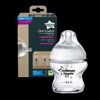 Tommee Tippee Closer to Nature Glass Feeding Bottle, 150ml x 1 -Clear
