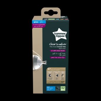 Tommee Tippee Closer to Nature Glass Feeding Bottle, 250ml x 1 -Clear