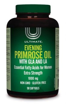 Ultimate Evening Primrose Oil 1000 mg 90 softgels front view bottle – natural source of GLA for skin and hormonal support