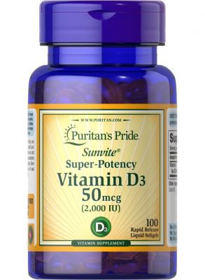 Puritan’s Pride Vitamin D3 2,000 IU (50 mcg) Softgels – 100 Count