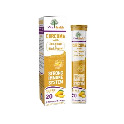Vital Health Curcuma With Zinc, Ginger & Black Pepper Mango Effervescent Tablet 20'S